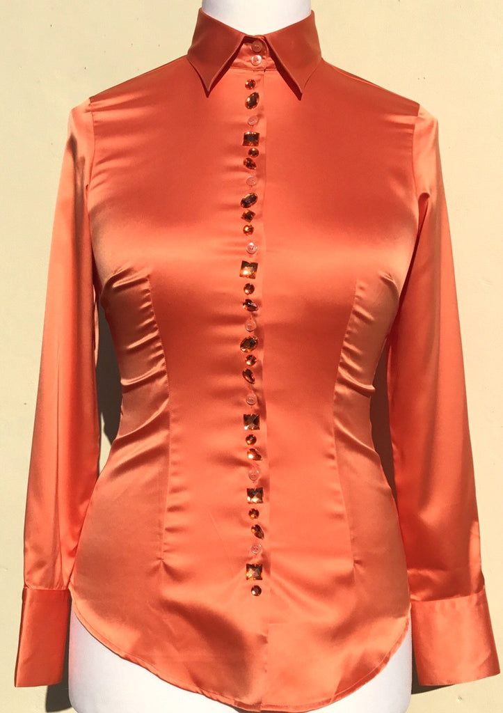 JEWELLERED ORANGE SATIN SHIRT - SINGLE CUFF