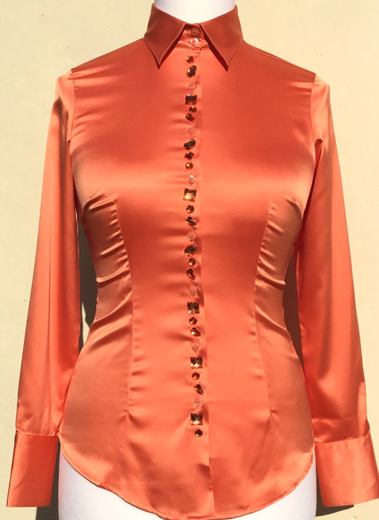 JEWELLERED ORANGE SATIN SHIRT - SINGLE CUFF