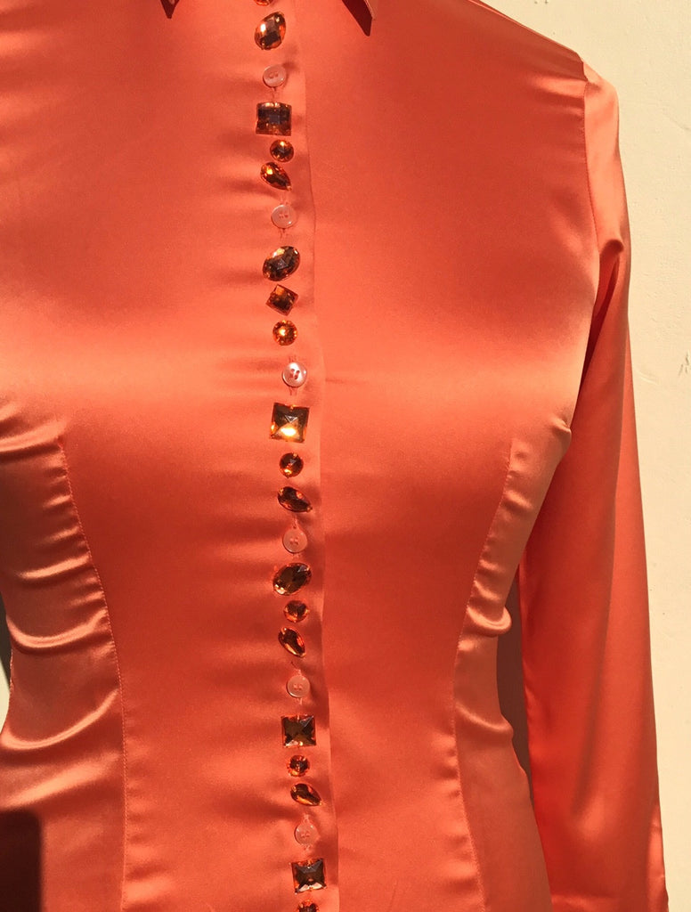 JEWELLERED ORANGE SATIN SHIRT - SINGLE CUFF