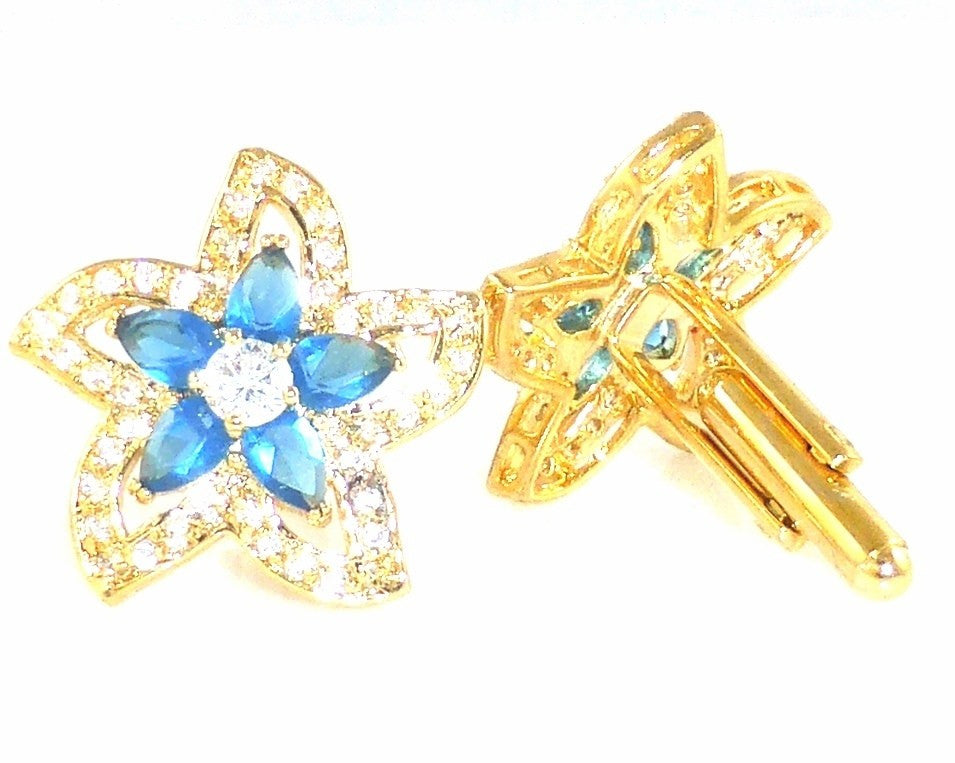 Blue Sapphire Star Flower Cufflinks