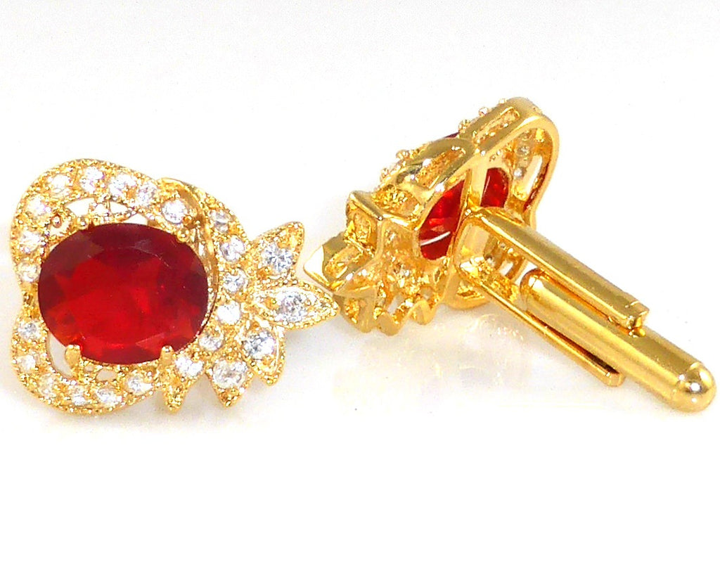 Hot Red Ruby White Topaz Cufflinks