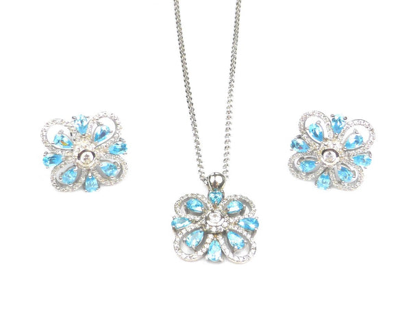 Aquamarine Silver Cufflinks and Necklace