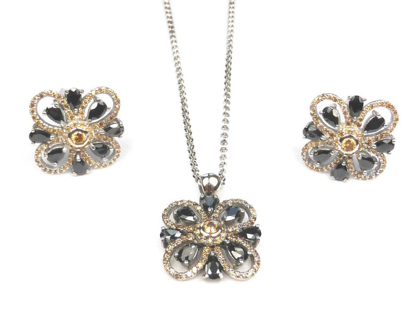 Champagne/Black Silver Cufflinks and Necklace
