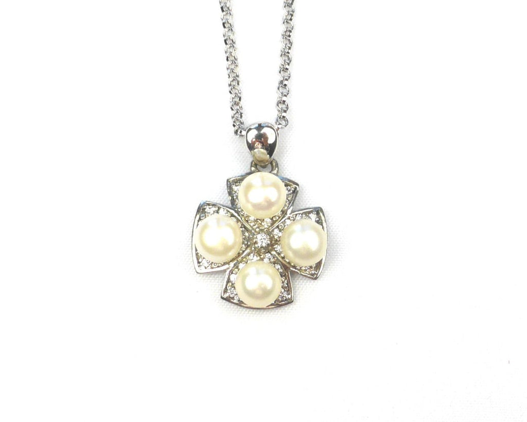 Pearl Cross silver Cufflinks and Necklace