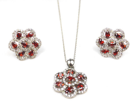 Red/Granet Silver Cufflinks and Necklace