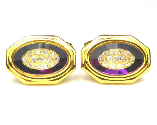 Gold and purple enamel oval cufflinks