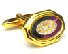 Gold and purple enamel oval cufflinks