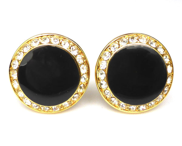 Round Rhinestone Black & Gold Cufflinks