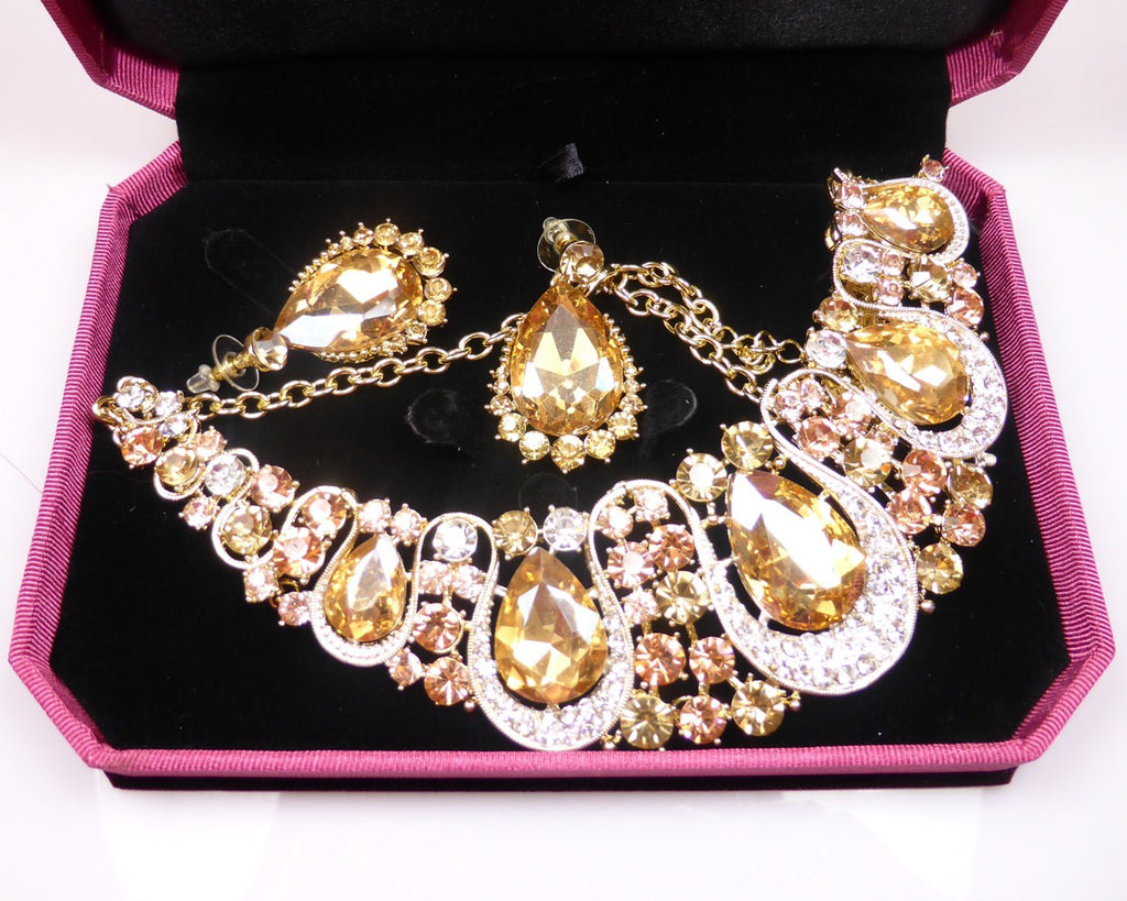 Yellow Crystal Necklace & earrings