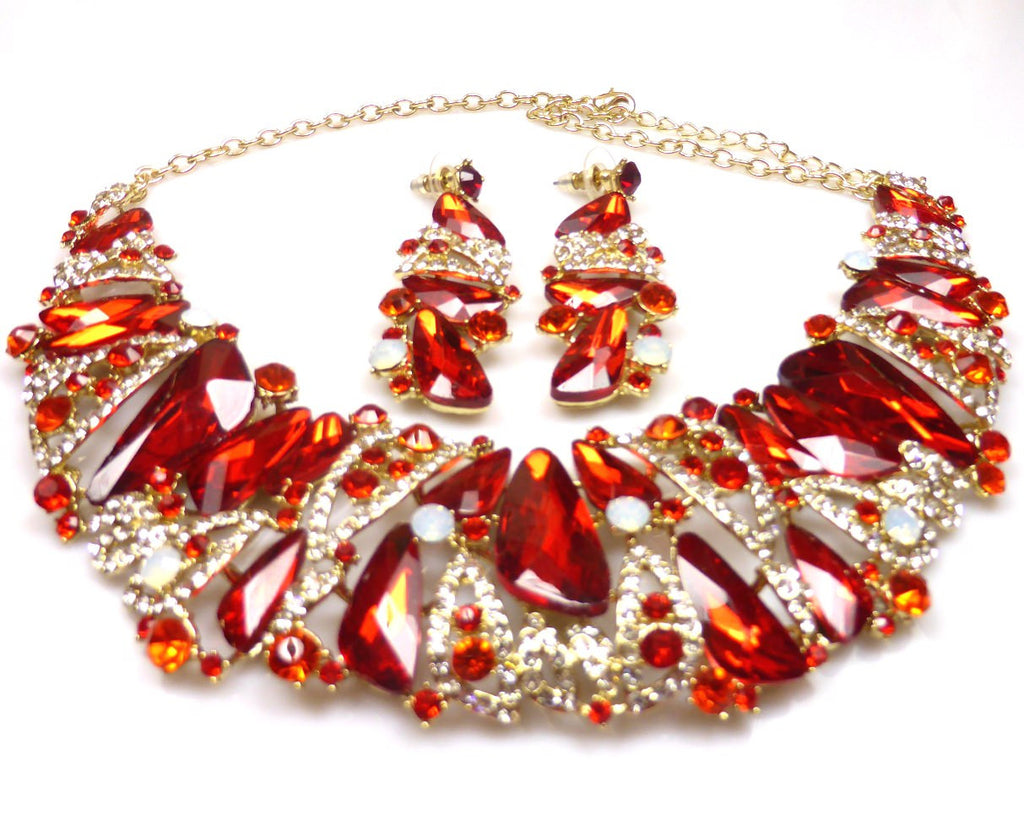 Red Rhinestone Necklace & earrings