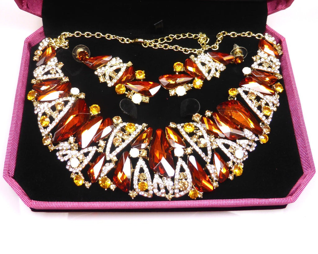 Amber Rhinestone Necklace & earrings