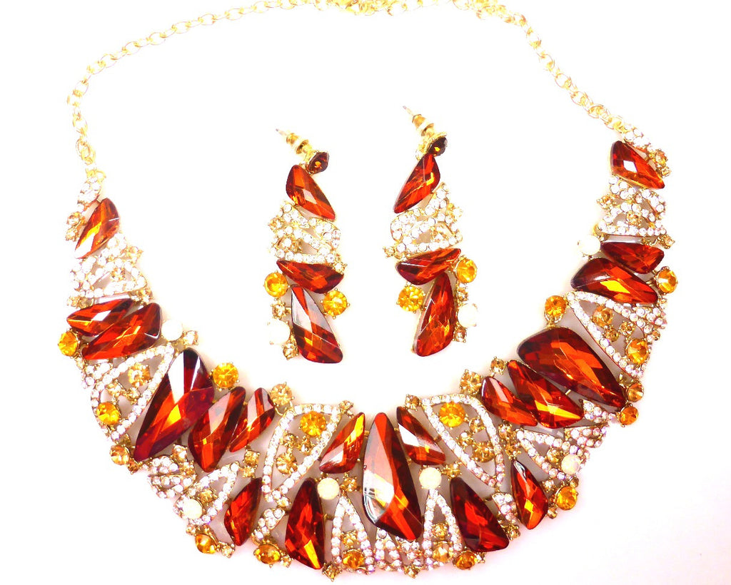 Amber Rhinestone Necklace & earrings