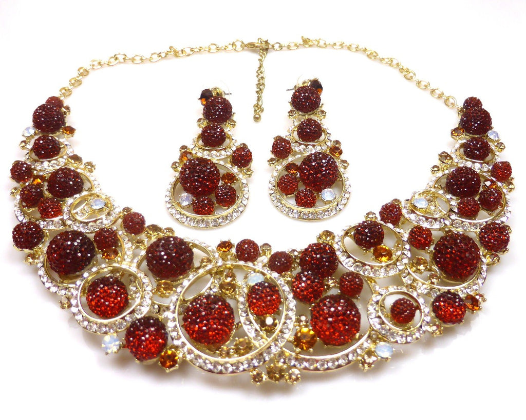 Brown Rhinestone Necklace & earrings