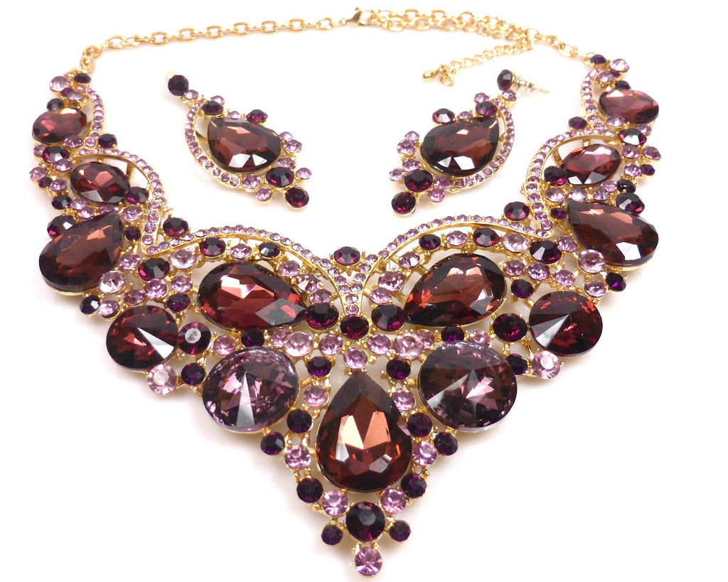 Aubergine Rhinestone Necklace & earrings