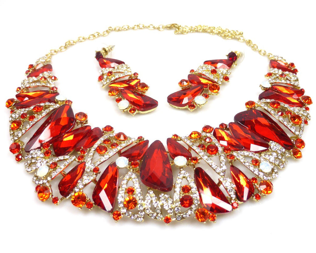 Red Rhinestone Necklace earrings