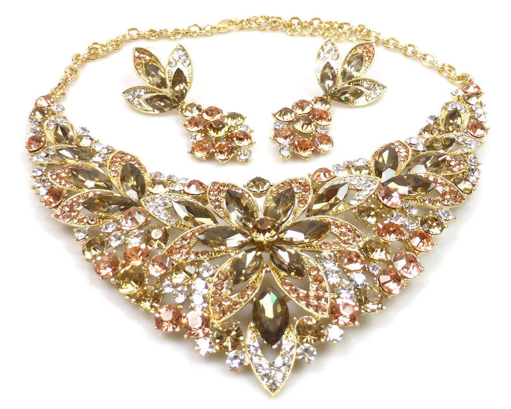 Gold Crystal Rhinestone Necklace & earrings