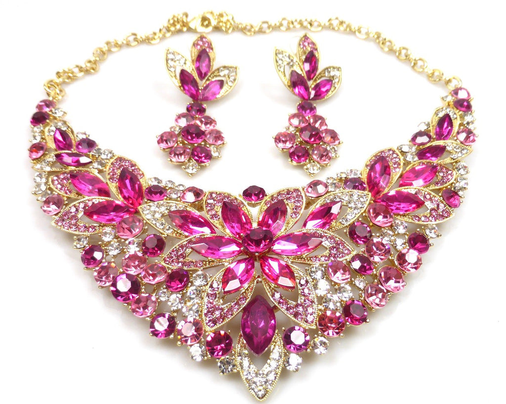 Pink Crystal Rhinestone Necklace & earrings