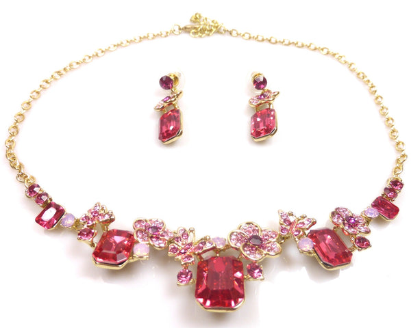Pink crystal jewellery set