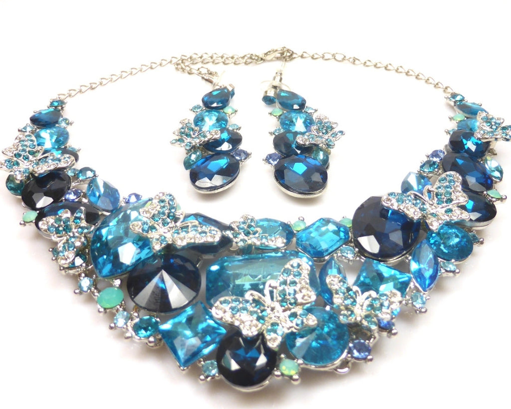 Blue Butterfly Crystal Necklace & earrings