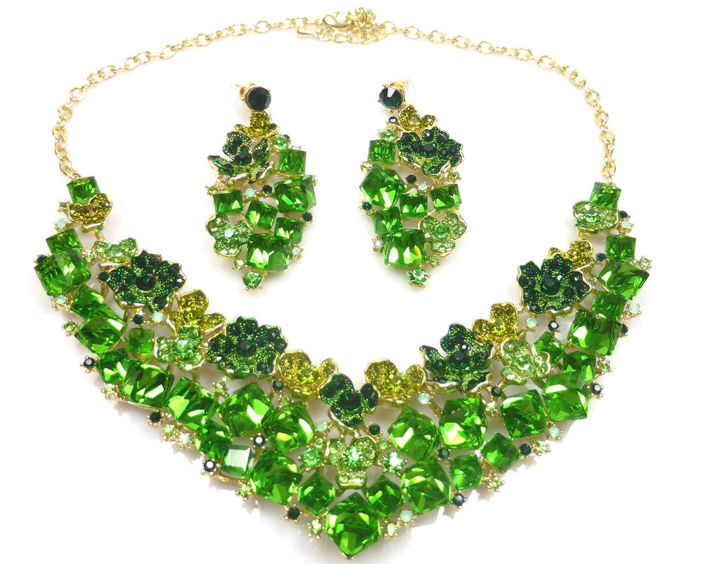 Green Crystal EARRINGS and Necklace