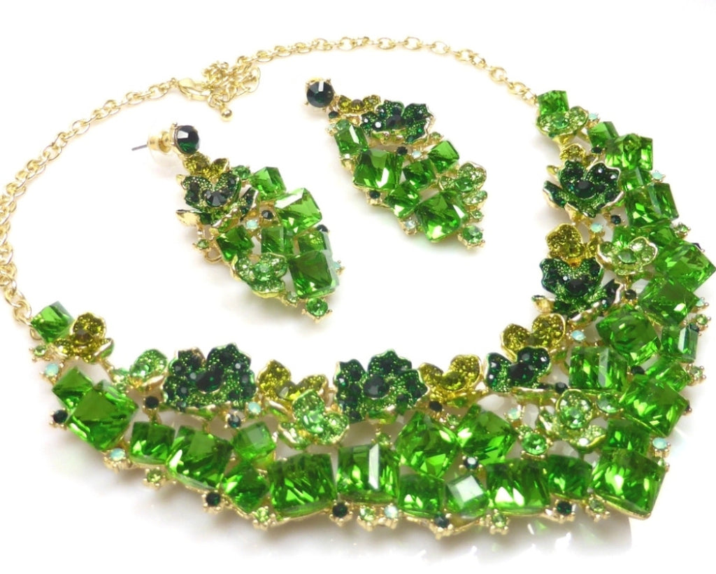 Green Crystal EARRINGS and Necklace