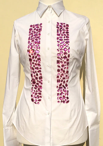 White Fitted Shirt with High Long Collar - Single Cuff