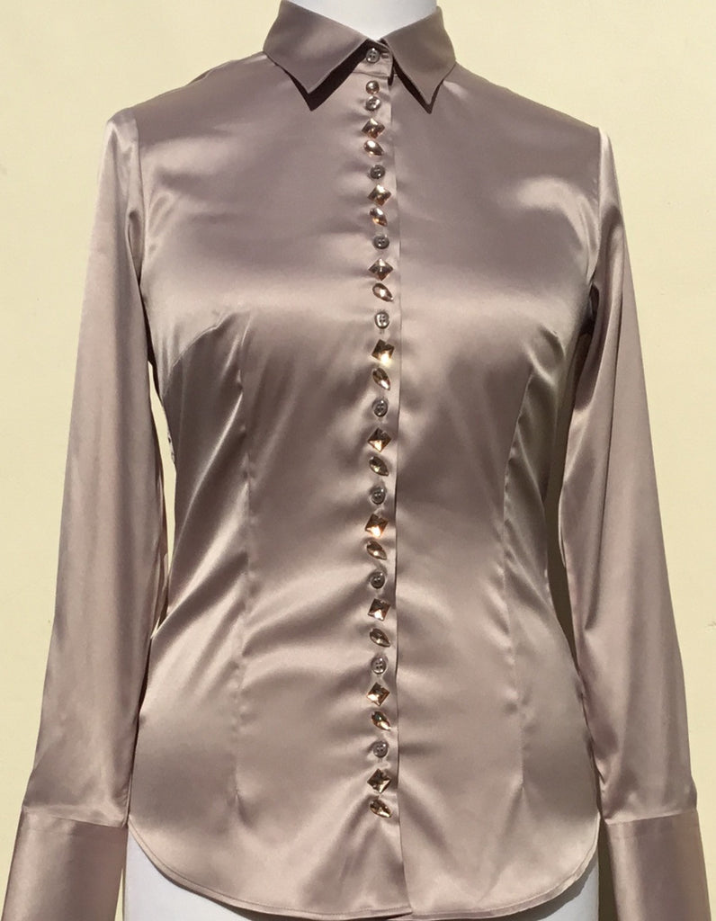 JEWELLERED TAUPE SATIN SHIRT - DOUBLE CUFF