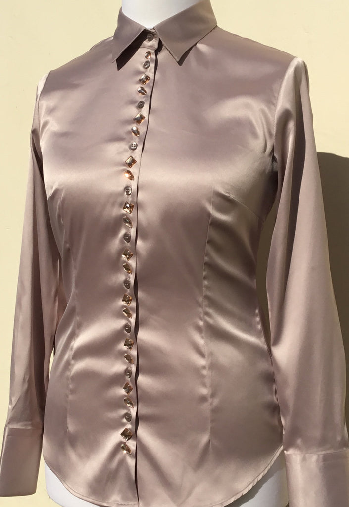 JEWELLERED TAUPE SATIN SHIRT - DOUBLE CUFF