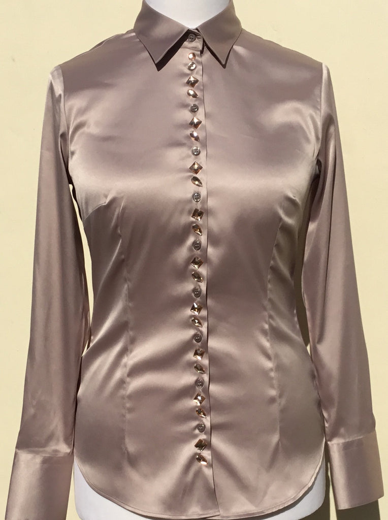 JEWELLERED TAUPE SATIN SHIRT - DOUBLE CUFF