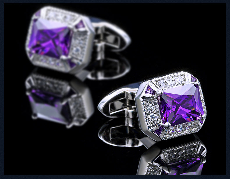Purple Crystal Silver Cufflinks