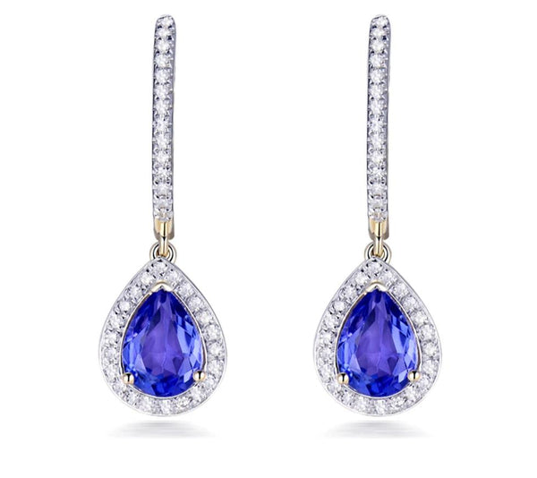 Yellow Gold Diamond Blue Tanzanite Earrings