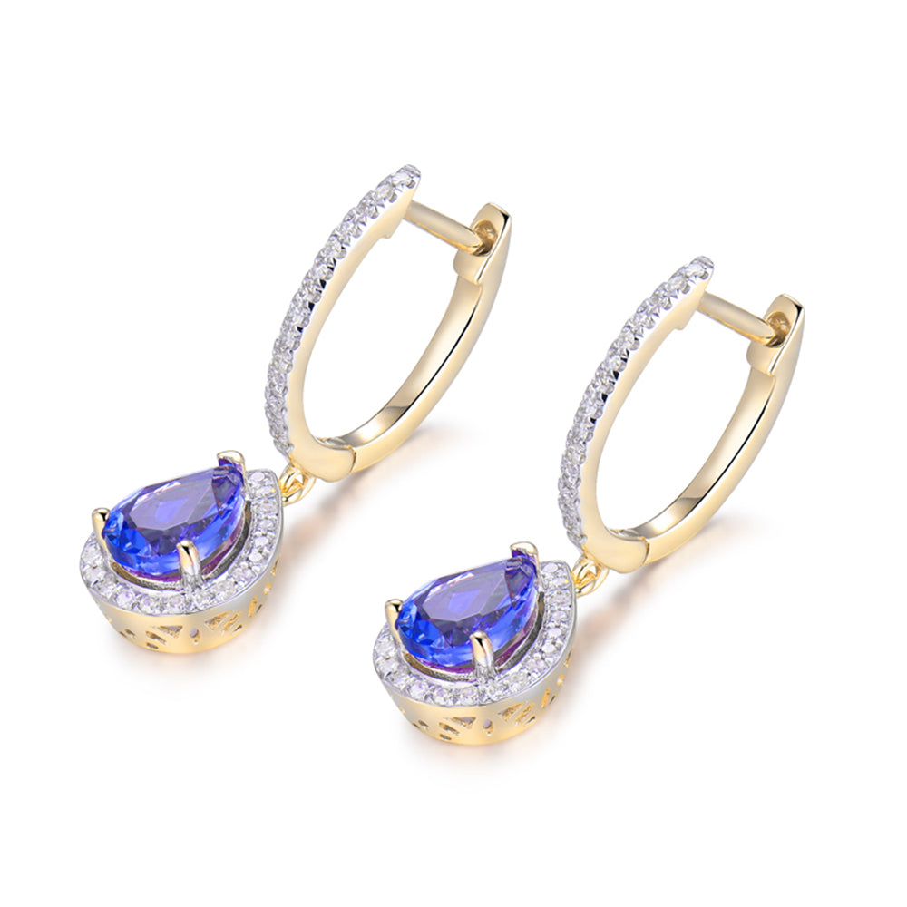 Yellow Gold Diamond Blue Tanzanite Earrings