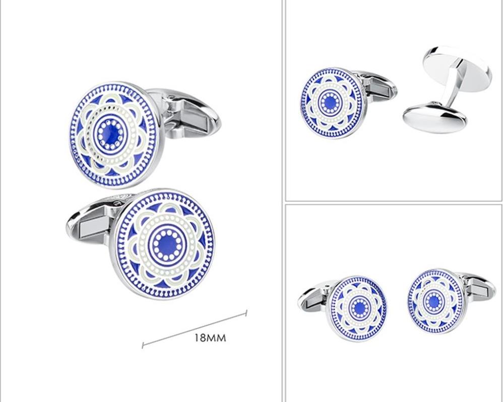 Enamel Pattern Blue Silver Cufflinks