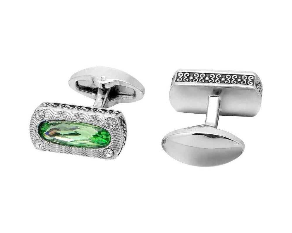 Green Crystal Silver Cufflinks