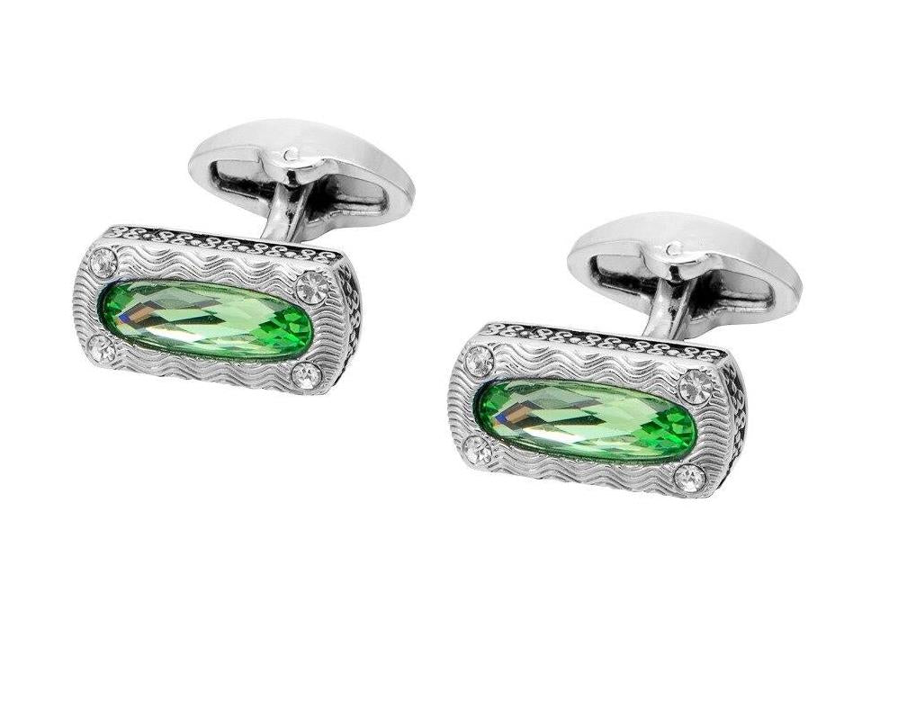 Green Crystal Silver Cufflinks