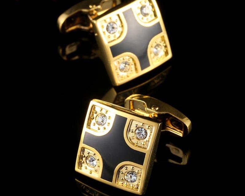 SQUARE CRYSTAL GOLD CUFFLINKS