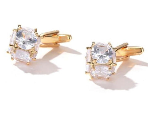 Crystal rhinestone GOLD CUFFLINKS