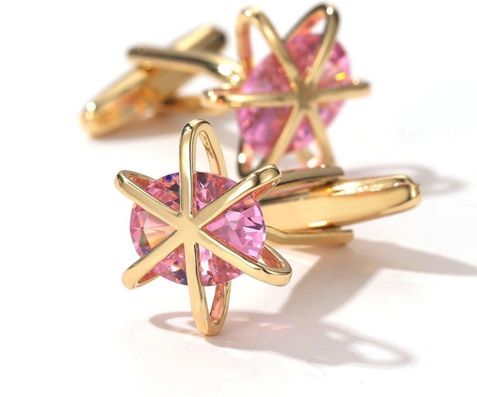 GOLD PINK STONE CUFFLINKS