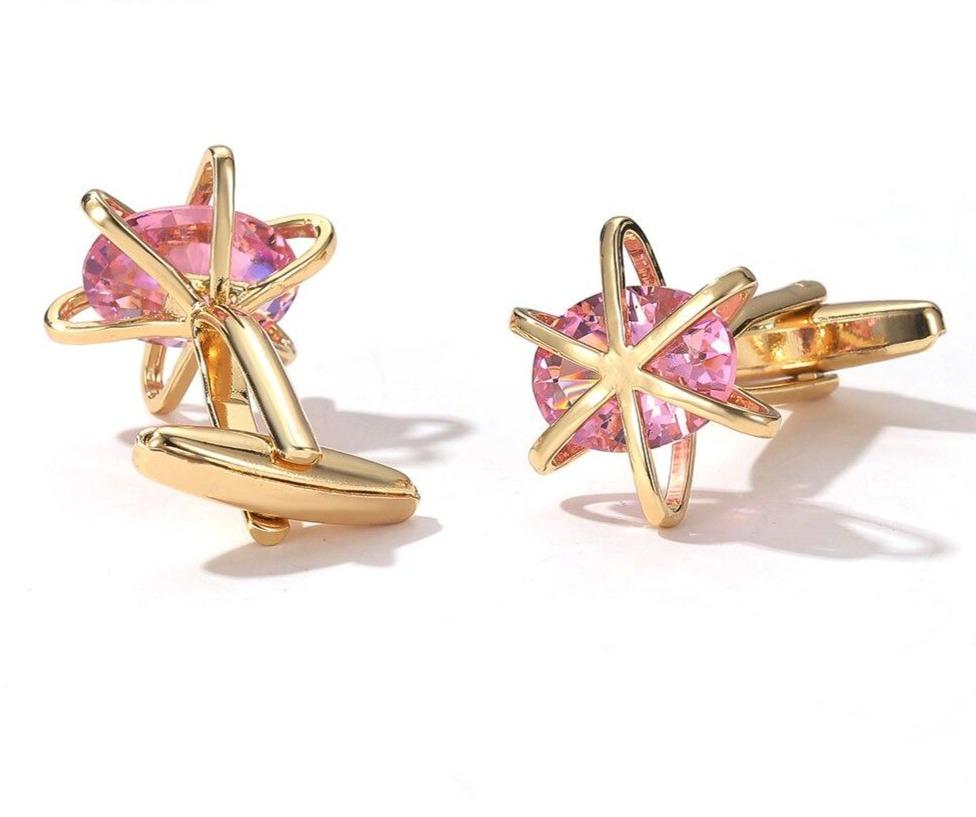 GOLD PINK STONE CUFFLINKS