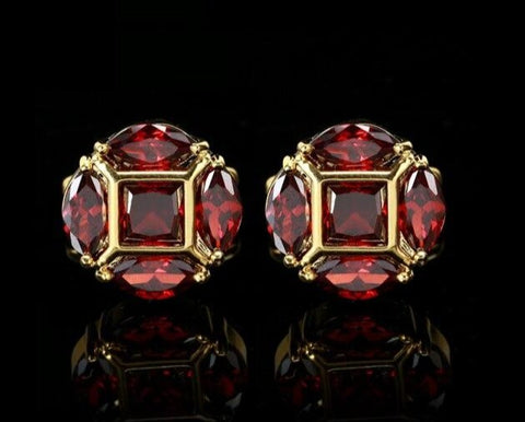 RED CRYSTAL gold CUFFLINKS