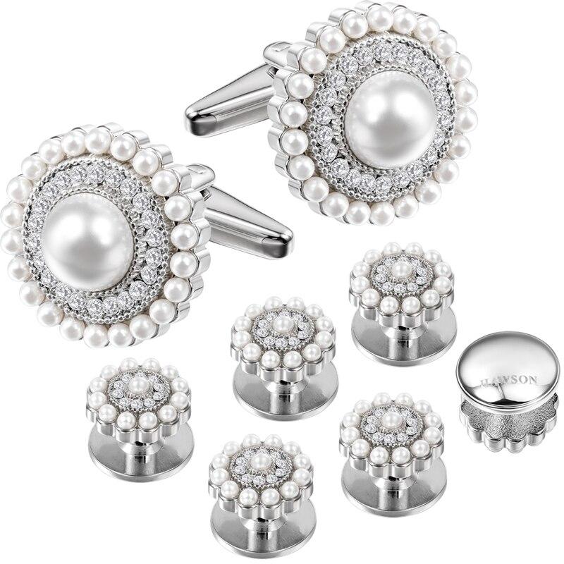 ELEGANT CUFFLINKS STUDS SET, CLASSIC PEARL