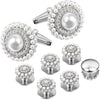 ELEGANT CUFFLINKS STUDS SET, CLASSIC PEARL