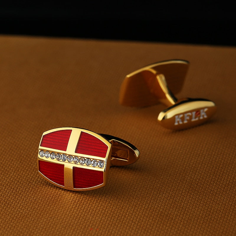 Red Crystal Gold Cufflinks