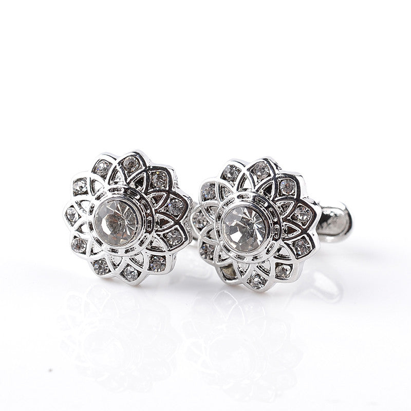 Vintage Flower Shaped Crystal Cufflinks