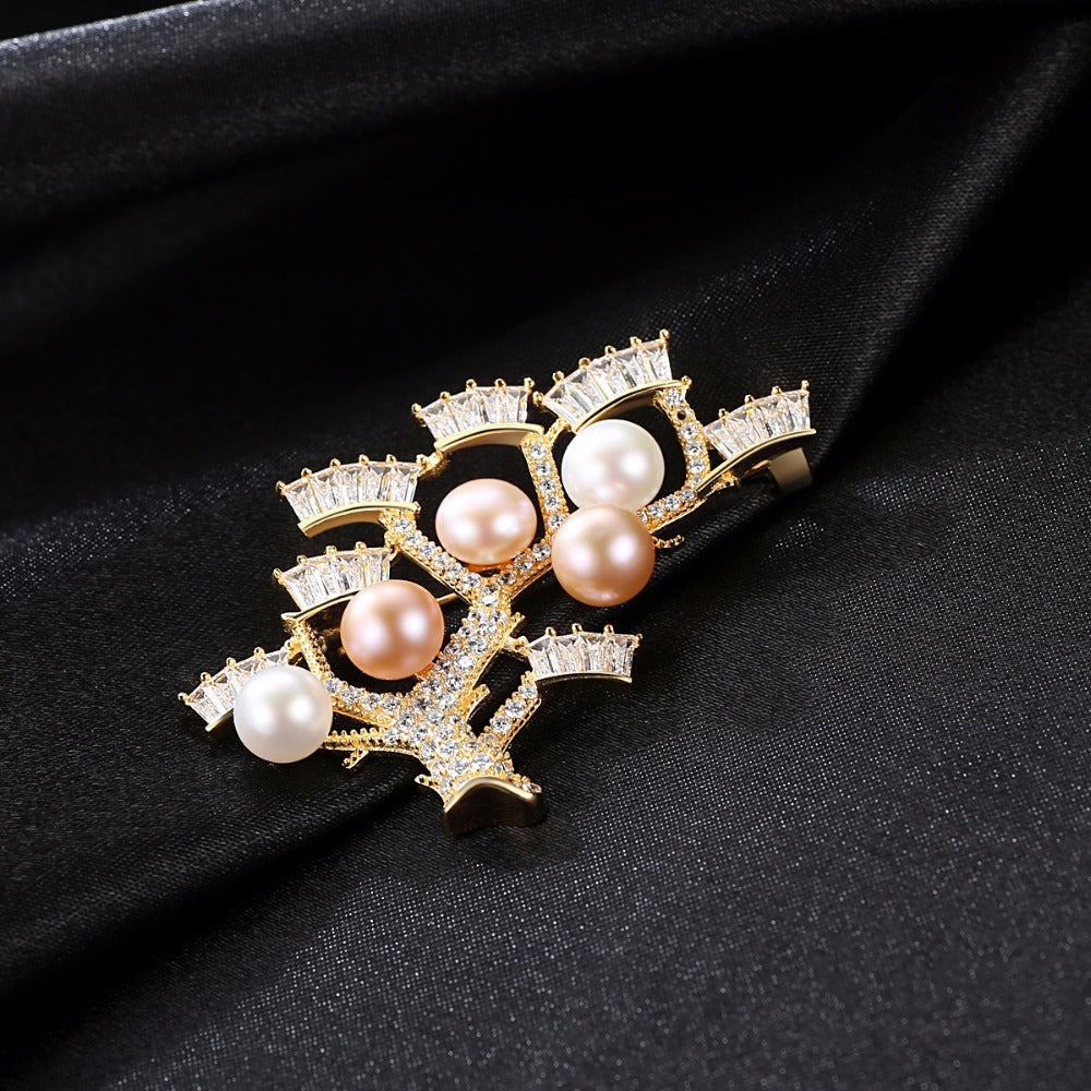 Multicolor Natural Pearl 925 silver Brooch