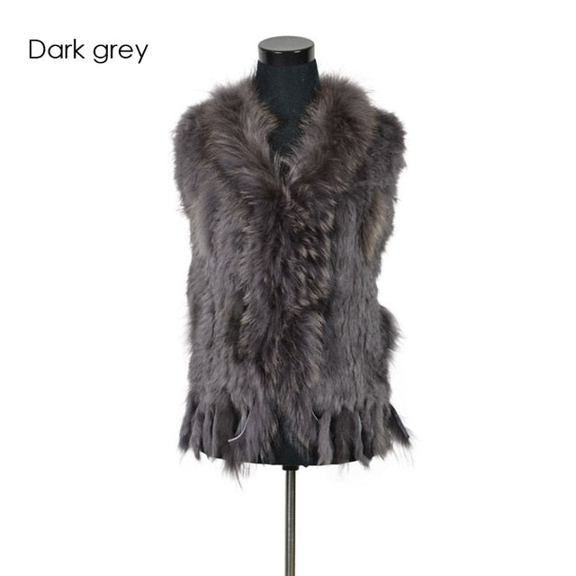 Rabbit fur vest  with raccoon fur collar