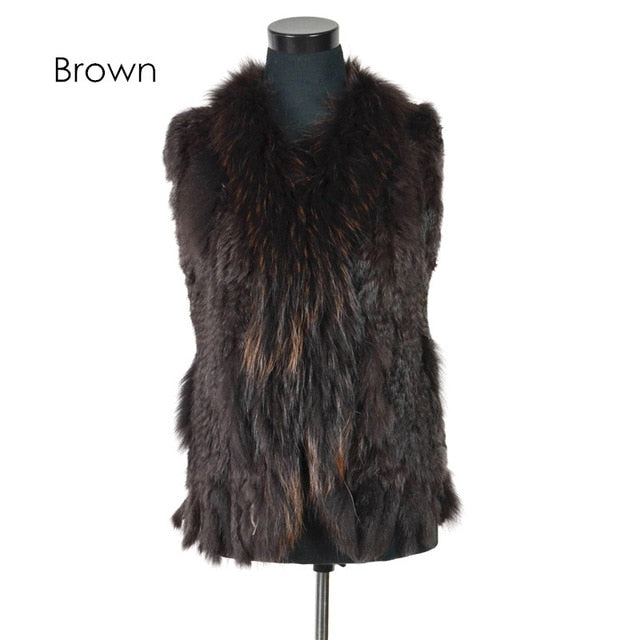 Rabbit fur vest  with raccoon fur collar