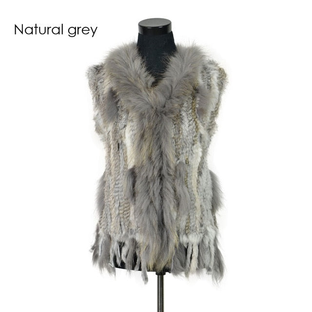 Rabbit fur vest with raccoon fur collar – miss cufflinks