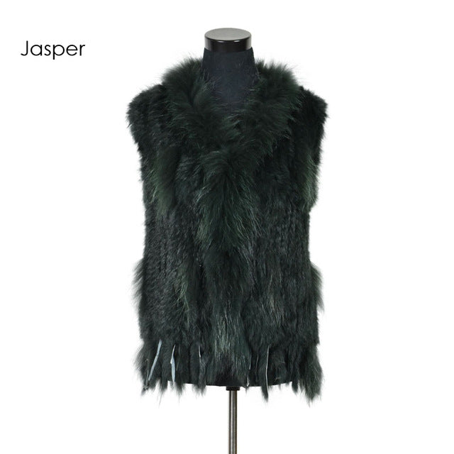 Rabbit fur vest  with raccoon fur collar