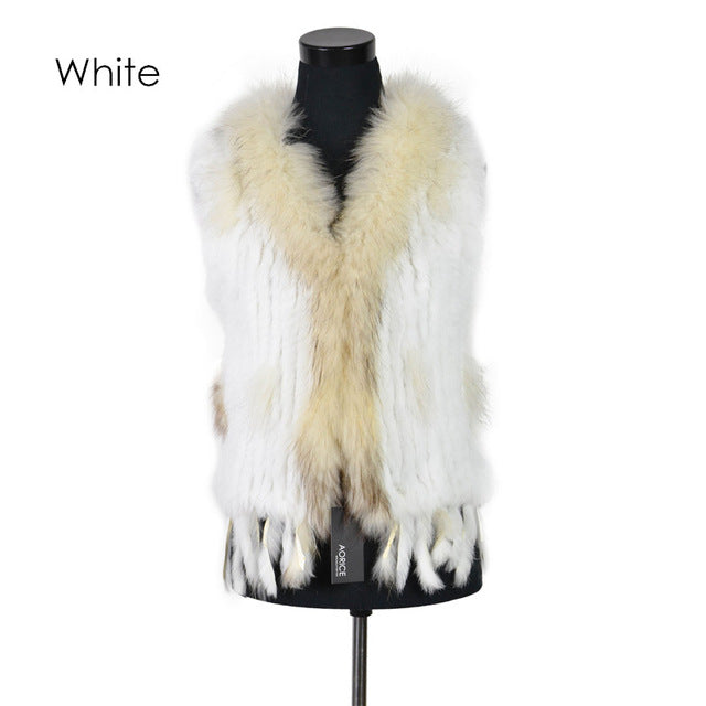 Rabbit fur vest  with raccoon fur collar